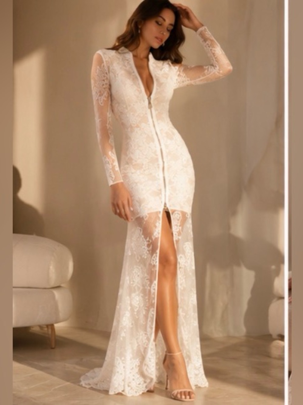 House of CB Kamali Lace Zip Front Maxi Dress XS White Sheer Corset Gown - Picture 7 of 16